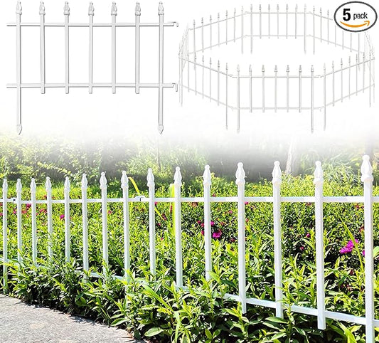 Metal Decorative Garden Fence 22" Wide x 18" High (5 Panels, Total Length 9.17 feet), Metal Border Folding Fence, Landscape Fencing for Flower Bed, Yard, Animal Barrier