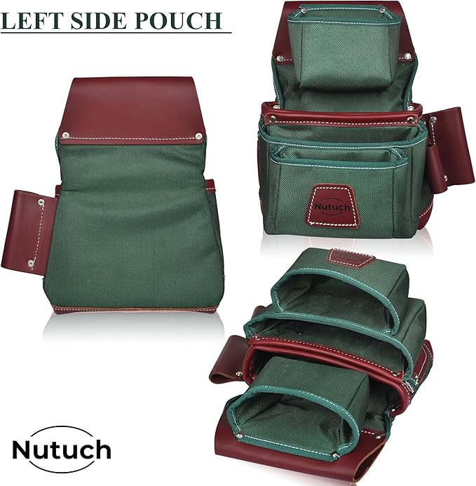 Nylon and Leather Tool Belt | Nylon Tool Pouch | Carpenter Tool Belt | Construction | Framers | Electrician Tool Belts | Drywall Tool Bags | Handyman | Electric (GREEN)