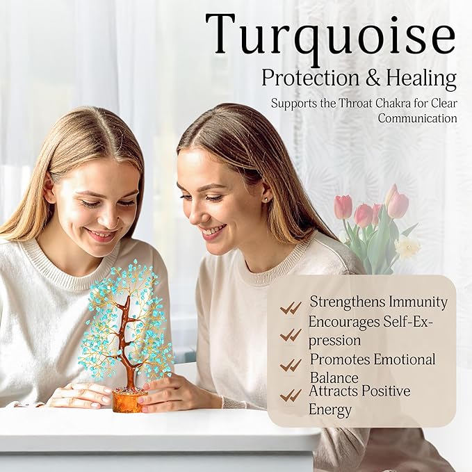 YATSKIA Tourquise Crystal Tree of Life - Turquoise Stone - Turquoise Decor - Stones and Crystals - Spiritual Room Decor - Gifts for Women - Good Luck Gifts