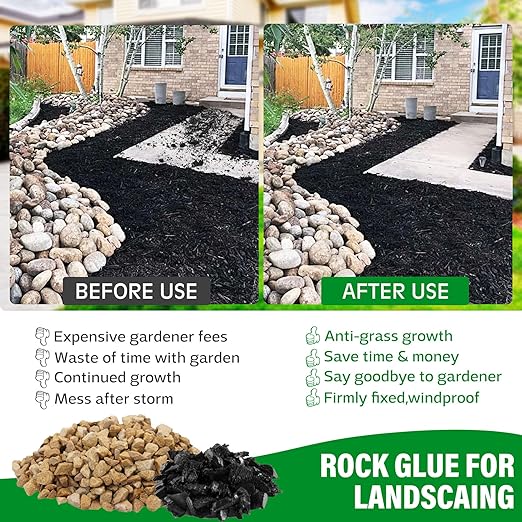 Rock Glue for Landscaping - Strong Mulch Glue for Pea Gravel Landscape, Concentrated Pea Gravel Stabilizer, Max Bonding Outdoor Mulch Binder for Walkways, Driveways, Garden, Patios, Yards (1 Gallon)