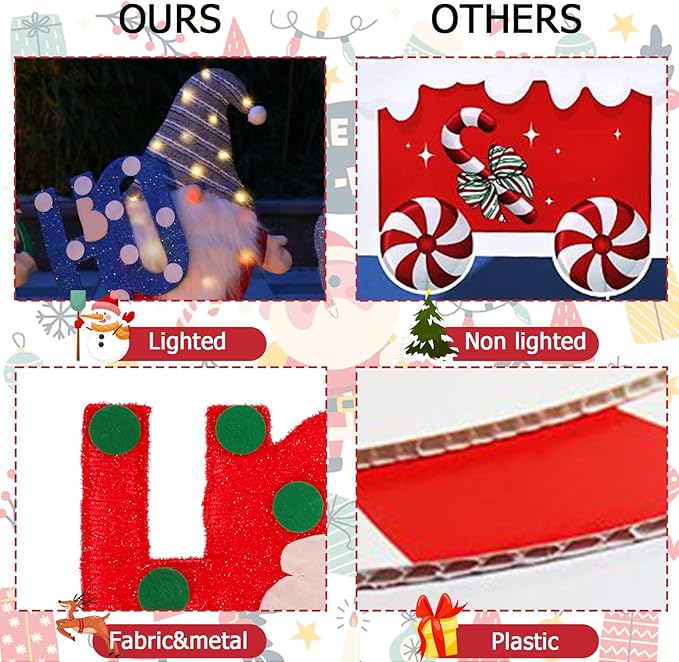 Lighted Christmas Gnome Outdoor Stakes 3D Glittered Gnomes with HOHOHO Lighted Up Yard Stakes Outdoor Christmas Decoration for Lawn Yard Garden
