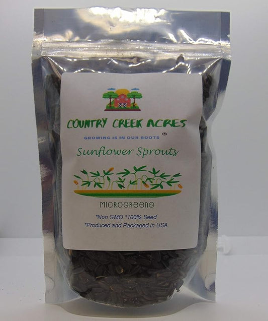 Sunflower Sprouting Seed Non GMO - 15 oz - Country Creek Acre Brand - Sunflower Seed for Sprouts, Garden Planting, Cooking, Soup, Emergency Food Storage, Gardening, Juicing, Cover Crop