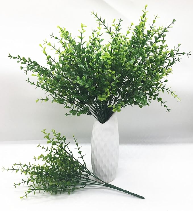 CATTREE Artificial Eucalyptus Leaves, Plastic Fake Shrubs Bushes Green Plants Wedding Indoor Outdoor Home Garden Verandah Kitchen Office Table Centerpieces Arrangements Christmas Decoration 4 pcs