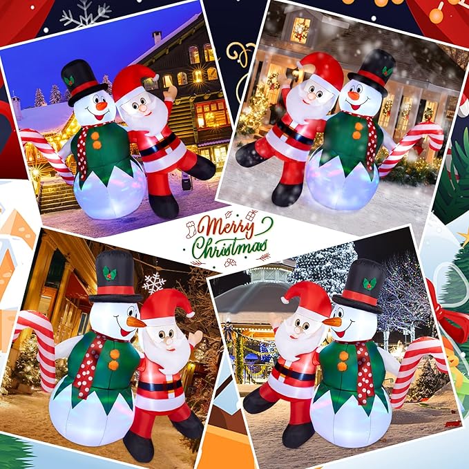 CAMULAND Christmas Inflatable, 6FT Inflatable Snowman and Santa Claus with Built-in LED Lights, Outdoor Christmas Decorations Blow-up Decor for Yard, Garden and Party