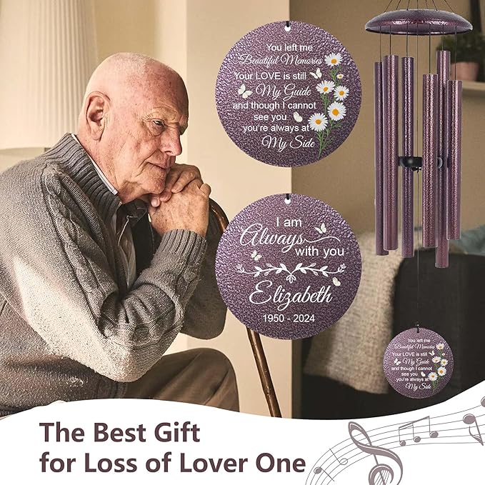 ASTARIN Personalized Memorial Wind Chime for Loss of Loved One 30/36/42 inch, Sympathy Deep Tone Wind Chimes for Mom Dad/Mother Father, Remembrance Gifts for Grief Condolence Funeral, Bereavement 14