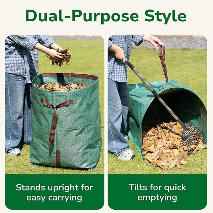GreatBuddy Lawn Bag, 72 Gallon Yard Waste Bags, Heavy Duty PP Garden Leaf Bags for Leaves, Grass and Debris, Reusable & Foldable Leaf Collector with Handles, Wide Opening and Self-stand Design, 2 Pack