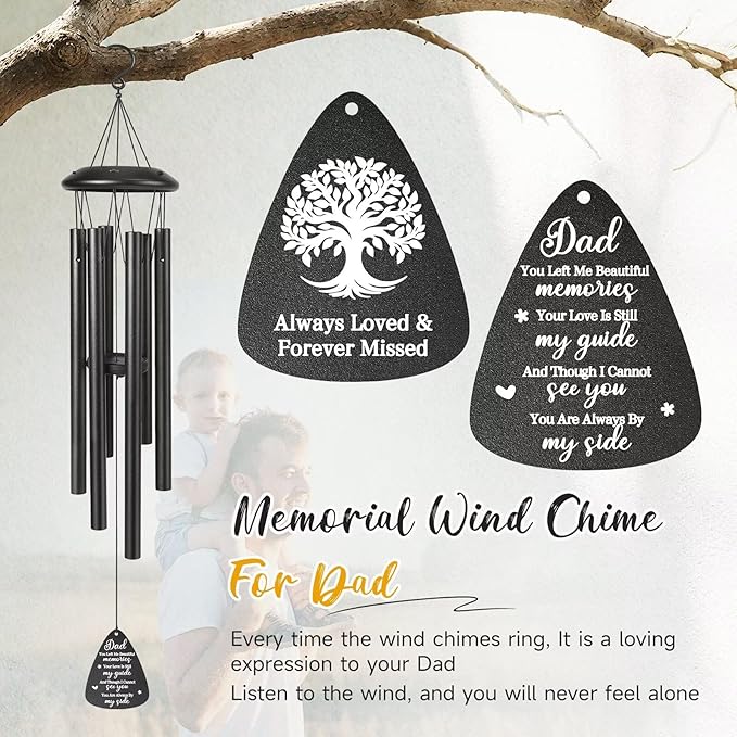 Memorial Gifts for Loss of Dad, 25''Memorial Wind Chimes for Loss of Fatther Gifts, Condolence/Remembrance/Bereavement Gift,Windchimes in Memory Sympathy Gift,Funeral Decor for Garden Outside,Black