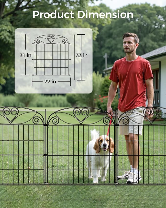 5 Panels No Dig Decorative Outdoor Garden Fence, 32 in(H) X 11.8 ft(L) Animal Barrier Fencing, Rustproof Portable Fence, Temporary Dog Fence Outdoor for Yard, Outside, Backyard, Patio