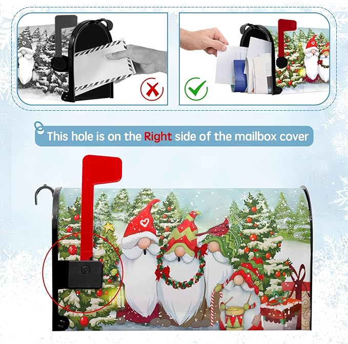 Winter Gnome Mailbox Covers Magnetic Large Size Snowman Snowflake Pines Mail Box Wraps Happy Holiday Xmas Snow Mail Post Covers Waterproof Oversized 25.5 X 21 Inch