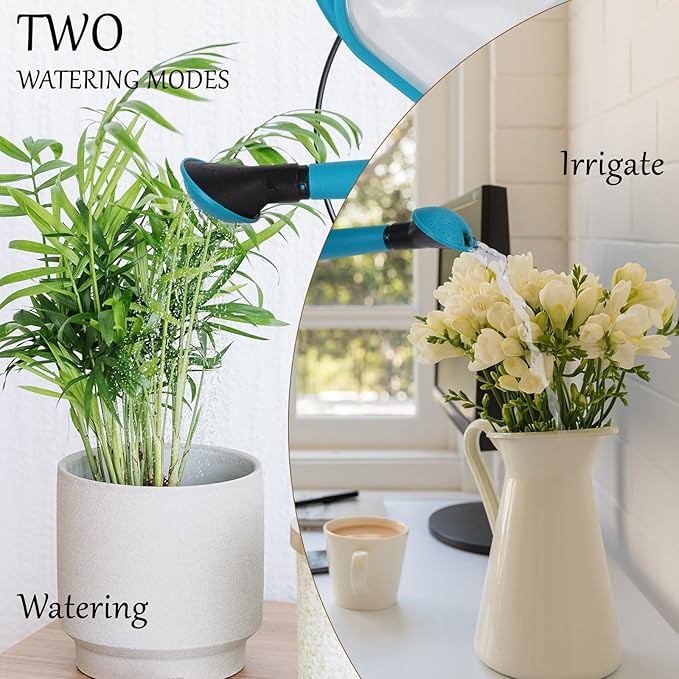 Foldable Watering Can 0.8 Gallon Transparent Plastic with Long Spout & Ergonomic Handle, Compact for Indoor Outdoor Plants（Blue