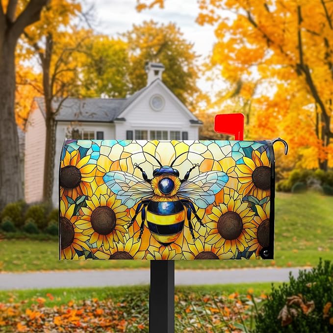 Summer Mailbox Covers Magnetic Standard Size 21x18 in Bee Mailbox Cover Sunflower Decorative Mailboxes for Outside Garden Yard Floral Flower Post Letter Box Cover Wrap