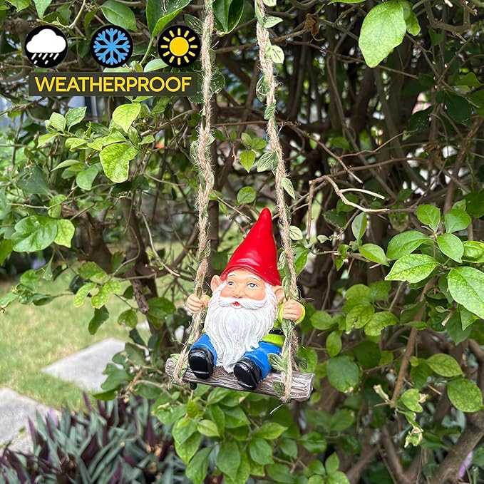 Garden Gnome Statue, Funny Resin Dwarf Sculpture for Lawn Patio Climbing Tree Decor Outdoor (Gnome-C)