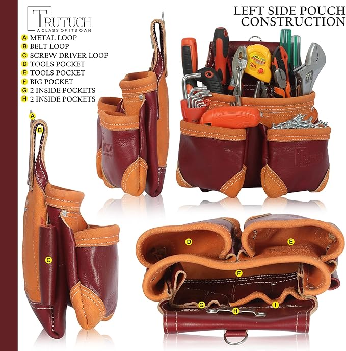 Grain Leather Tool Belt | Tool Rig Set | Tool Pouch | Drywall | Carpenter Tool Bag | Leather Tool Belts for Men | Construction | Framers | Electrician (Maroon)