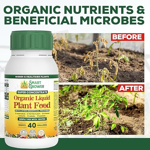 Organic Liquid Plant Food for Indoor Plants & Gardens, Natural NPK Fertilizer w/Beneficial Microbes, Rapid Results, Vegan, Best Value Super Concentrate, Smart Grower, Makes 40 Gallons (8 Fl Oz)