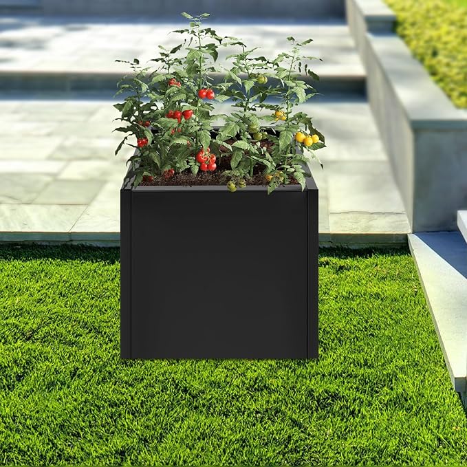 Metallic Heavy Planter Box, Large Metal Planter with Removable Insert Shelf for Outdoor/Indoor, Tall Trees, Plants, Flowers, Easy Assembly (Black, 18 * 18 * 20inch)
