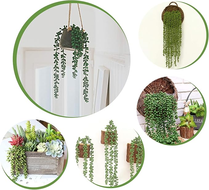 HUIANER Artificial Succulent Plants, 13.4" Fake Hanging String of Pearls Simulation Greenery Plants for Christmas Wall Home Kitchen Office Garden Wedding Decor, Pack of 2