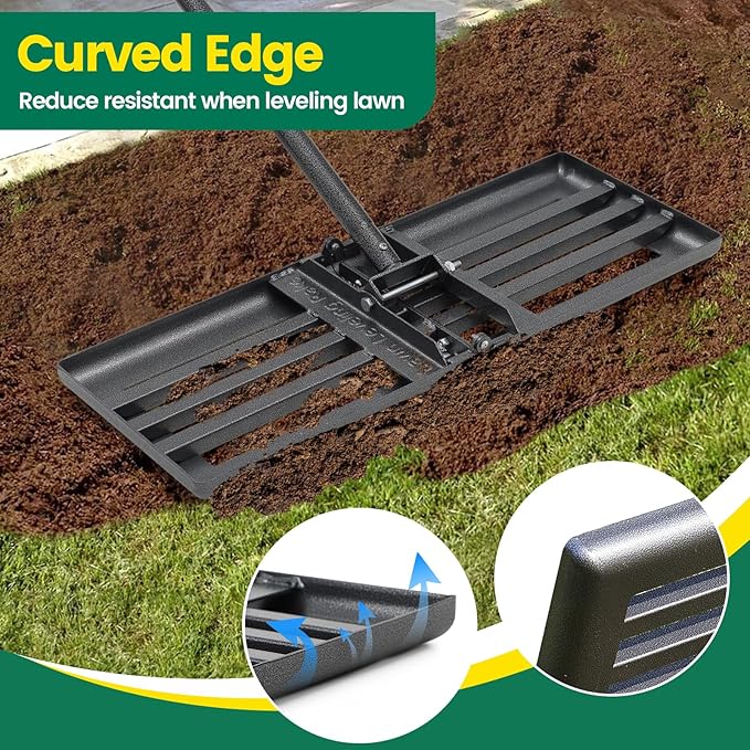 Lawn Leveling Rake, 30x10 Heavy Duty Leveler Tool for Yard, 5FT Garden Rakes for Lawns with Adjustable Handle, Foldable Leveling Rake for Soil Sand