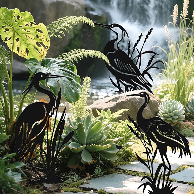 Cranes for Garden,Exquisite Metal Yard Decor Trio: Lifelike Heron Statues Outdoor for Patio & Lawn, Premium Metal Yard Art Gift Set