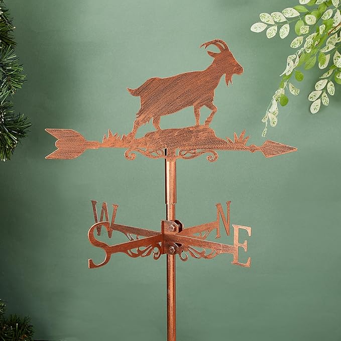 SUPERDANT Goat Weather Vane Animal Wind Vanes for Yard Metal Weathervane Roof Mount for Gardens Outside Reddish Bronze Weathervanes Farmhouse Farm Barn Sheds Patio Decorations