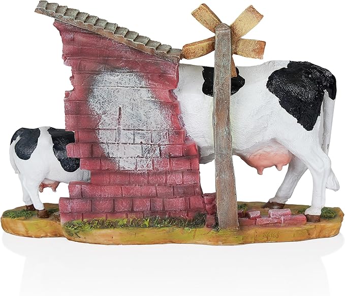 Alpine Corporation GDS188 Polyresin Cow and Calf Statue Decor, Stylish Statuary Decor for Garden, Patio, and Lawn, 11" H, Multicolor
