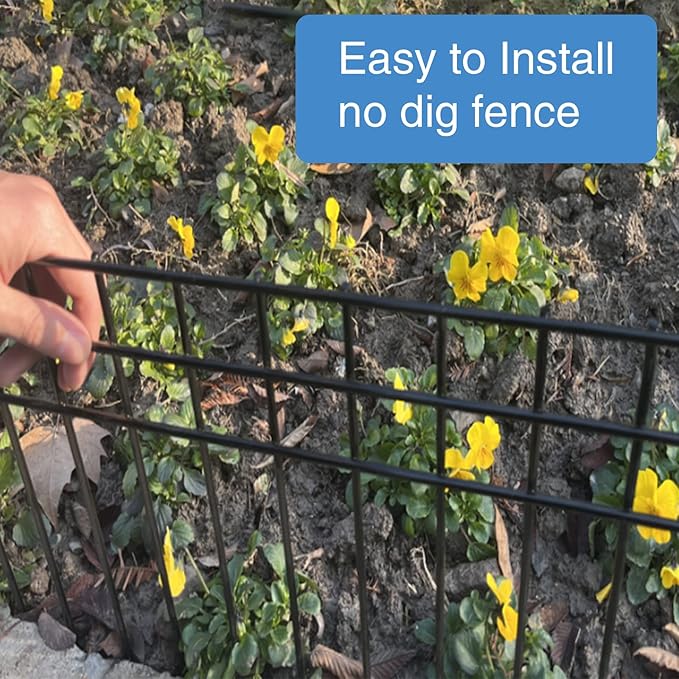 32x10-inch No Dig Animal Barrier Fence, 5 Pack Black Dig Protective Fence with 1.5 inch Spike spacing, Dog/Rabbit/Groundhog Underground Galvanized Outdoor Garden Metal Fence