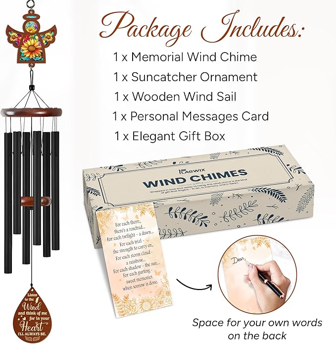 FLAGWIX Sympathy Gifts for Loss of Loved One - Christmas Memorial Wind Chimes for Outside 32 in - Large Outdoor Wind Chimes, Bereavement Gift Ideas, Condolence Memorial Gifts for Loss of Mom Dad
