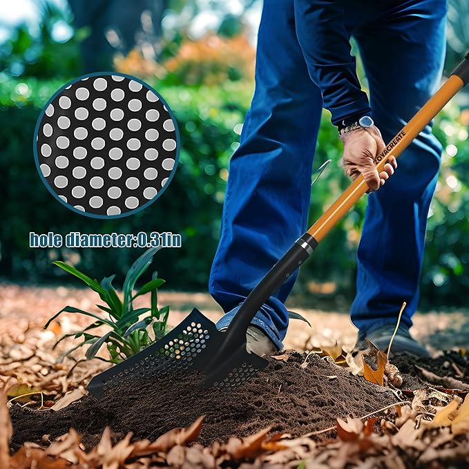 Sifting Shovel, Heavy Duty Sand Sifter Square Cleaning Scoop for Beach Chicken Coop Poop Shovel -45Inch