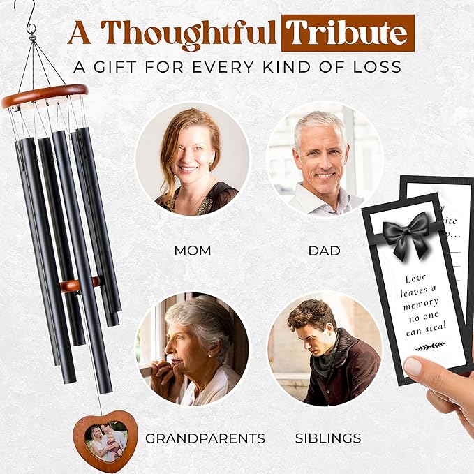 32" Tree of Life Memorial Wind Chimes for Outside – Sympathy Wind Chimes for Loss of Loved One – Remembrance Gift for Mom Dad Husband Wife Son Daughter – Includes Optional Photo Pendant & Keychain