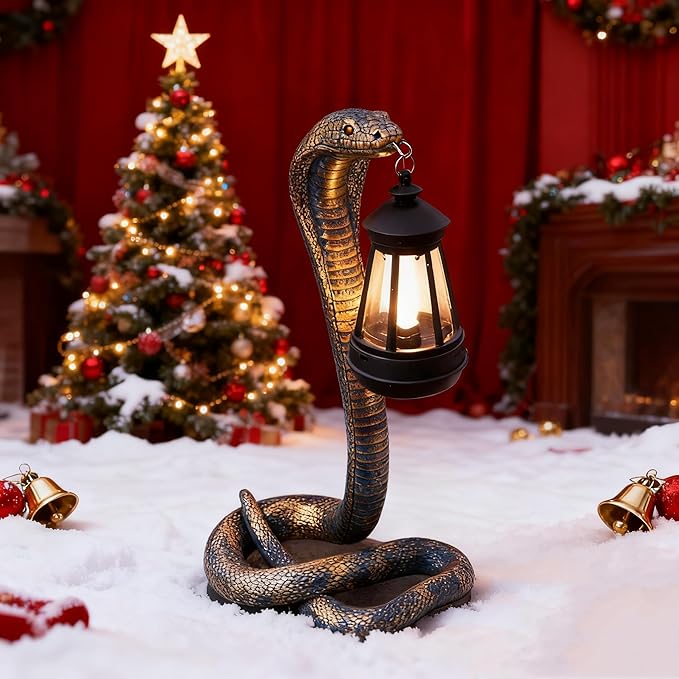 Solar Snake Garden Statue,11.22 Inch Snake for Yard Lawn Garden Patio Scary Decorations,Indoor Haunted House Prop and Christmas Home Party Decor (Brass Color)