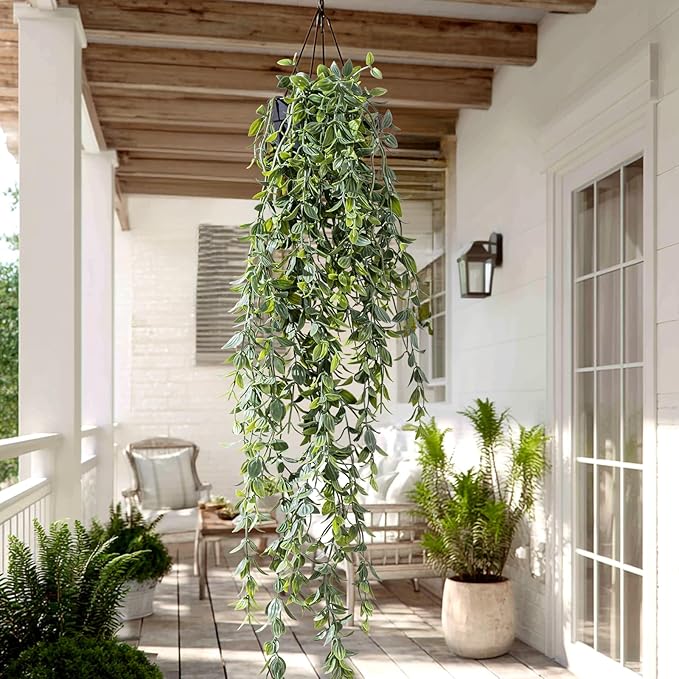 Artificial Hanging Plant 2 Pcs Faux Plant Ivy Vine Faux Eucalyptus Vines Fake Potted Greenery for Wall Living Room Home Shelf Office Bathroom Outdoor Indoor Decor (Type 2)
