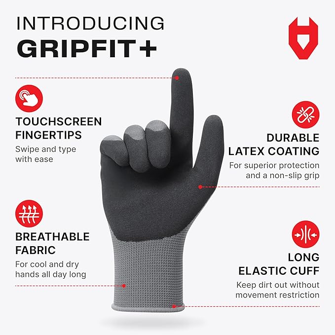 NoCry Gardening Gloves for Men with Strong Grip and Touchscreen Tips — Breathable Rubber Coated Garden Gloves with Superior Dexterity — Snug-Fitting Yard Gloves for Men or Lawn Gloves Men