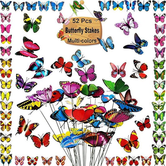 Butterfly Garden Décor - 52pcs Waterproof Butterflies Decoration Stakes for Outdoor Yard, Balcony, Porch, Ornaments, Art Patio Plant Pot Flower Home Decorative (Art Decor)