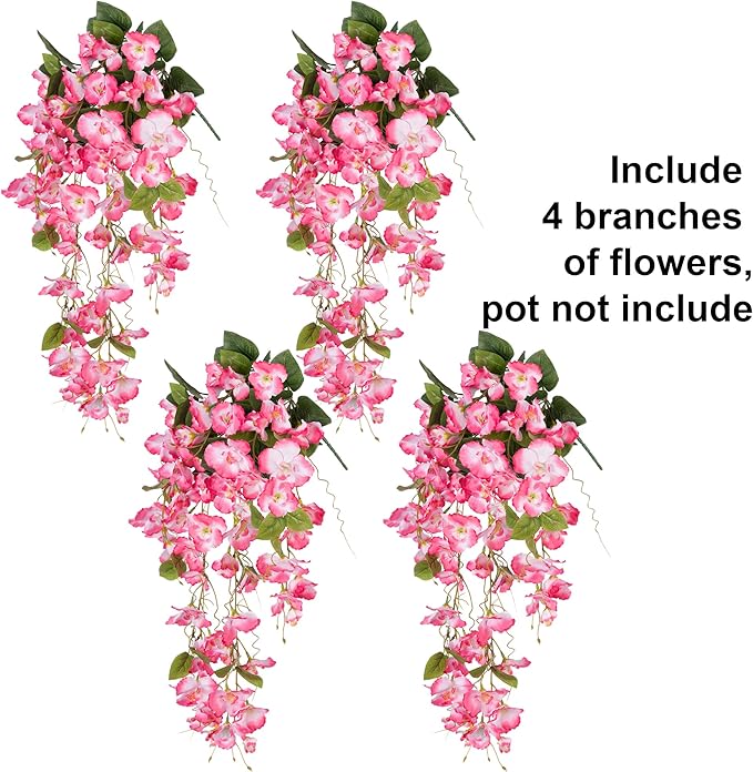 Artificial Hibiscus Fake Hanging Flowers Plants for Outdoors Spring Summer Decoration, 4pcs Pink Silk Hibiscus Long Trailing Vines UV Resistant Realistic Faux Flower for Outside Front Door Porch Patio