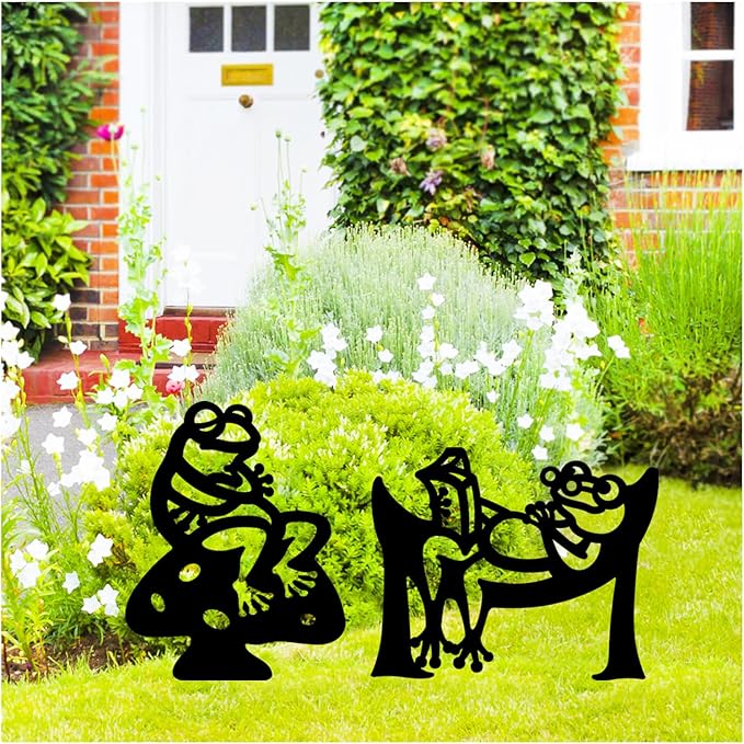 Frog Metal Garden Stakes Decorative Frog Gifts for Women/Men Lovers Gifts,Black Silhouette Statues for Yard Art,Outdoor Decor,Outside,Patio,Lawn Ornaments,Garden Decorations