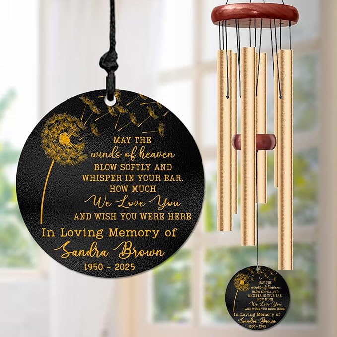 Personalized Wish Seed Memorial Wind Chime – Custom Engraved Name & Years – “Soft Winds from Heaven” Sympathy Gift for Loss of Loved One – Outdoor Memorial Windchime for Peaceful Remembrance