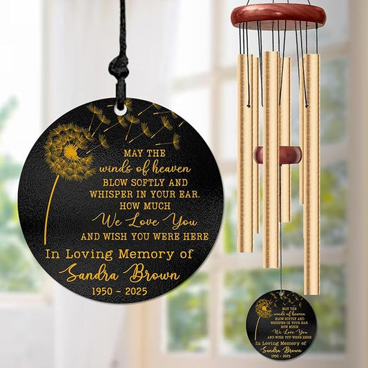 Personalized Wish Seed Memorial Wind Chime – Custom Engraved Name & Years – “Soft Winds from Heaven” Sympathy Gift for Loss of Loved One – Outdoor Memorial Windchime for Peaceful Remembrance