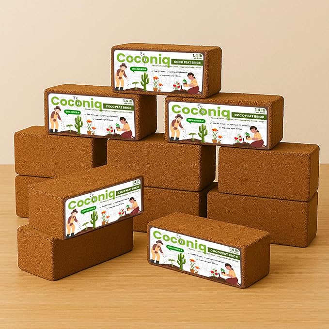 Premium Coco Coir Bricks 12 Pack - Lightweight Cocopeat for Garden Soil, Compressed Coconut Fiber Brick for Potting, Gardening, Planting, Seed Starting, Indoor & Outdoor Plants, Set of 12