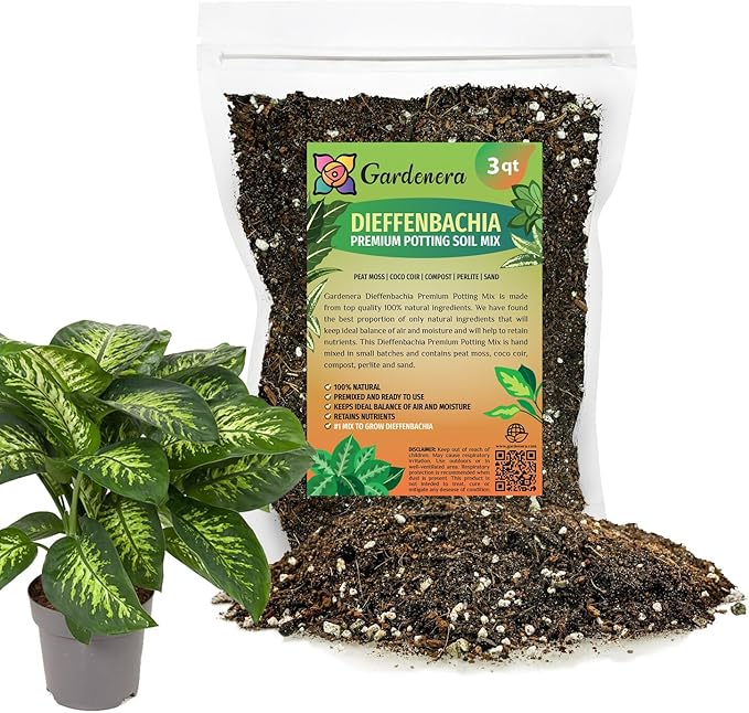 GARDENERA Superior Potting Soil Mix for Dieffenbachia - Perfect Balance of Nutrients, Drainage, and Aeration for Optimal Growth (3 Quart)