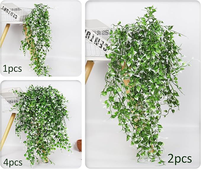RECUTMS 4PCS Artificial Hanging Plants 33Inch Fake Wall Plant Faux Eucalyptus Leaves Ivy Swag UV Resistant Greenery for Indoor Outdoor Home Office Garden Wedding Patio Spring Easter Party Decor(White)