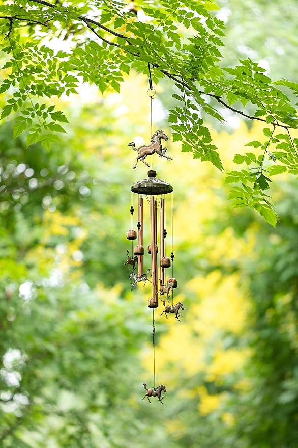 Horse Wind Chimes for Outside,39 inch Length Memorial Pony Horse Wind Chime with 4 Large Aluminum Tubes & S Hook,Indoor Outdoor Decor Hanging Wind Catcher Bell for Home,Garden,Patio,Backyard,Porch