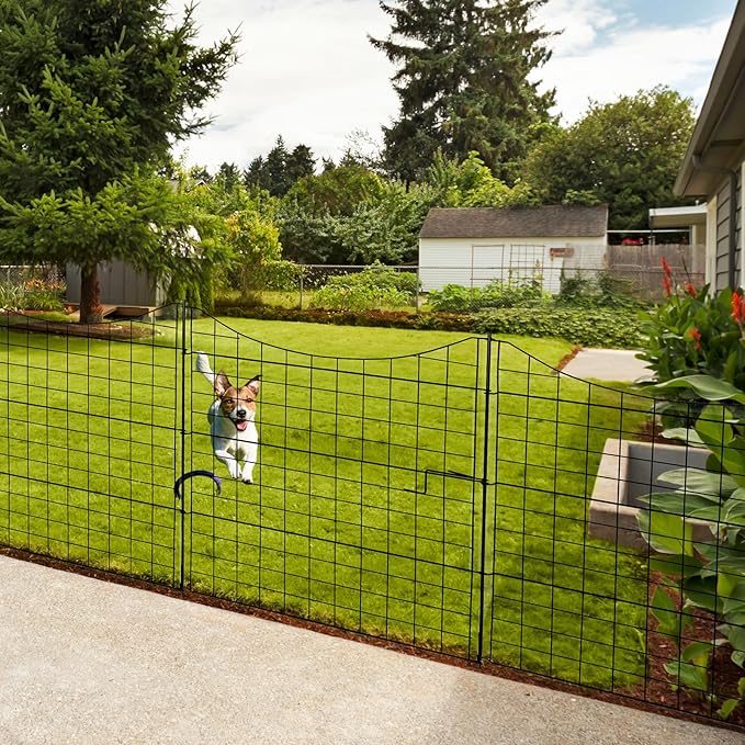 VINGLI Garden Fence, Anti-Rust Metal Animal Barrier, Decorative Garden Gate for Outdoor Yard Lawn Patio, Pet Enclosure 36" W x 39" H (5-Panels with Gate)