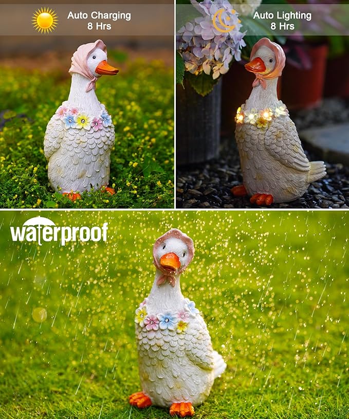 Nacome Solar Goose Outdoor Statues for Garden: Outside Decor with Glowing Flower Clearance for Porch Yard Art Lawn Ornaments Patio Balcony - Birthday Gifts for Women Mom Grandma(White)