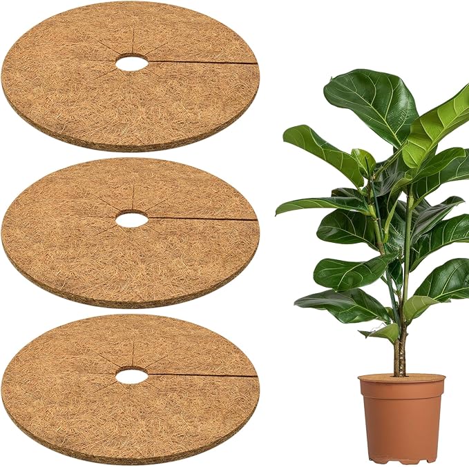 ZeeDix 3 Pack Coconut Fiber Mulch Ring, 14 Inch Coco Coir Tree Ring Mulch Mat, 100% Natural Tree Protector Mat Plant Cover Ring Coconut Coir Discs Tree Mats Mulch Rings for Indoor Outdoor Trees Plants
