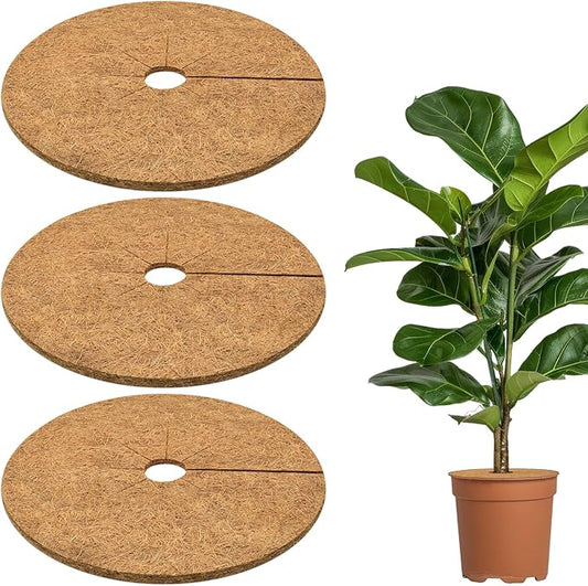 ZeeDix 3 Pack Coconut Fiber Mulch Ring, 14 Inch Coco Coir Tree Ring Mulch Mat, 100% Natural Tree Protector Mat Plant Cover Ring Coconut Coir Discs Tree Mats Mulch Rings for Indoor Outdoor Trees Plants