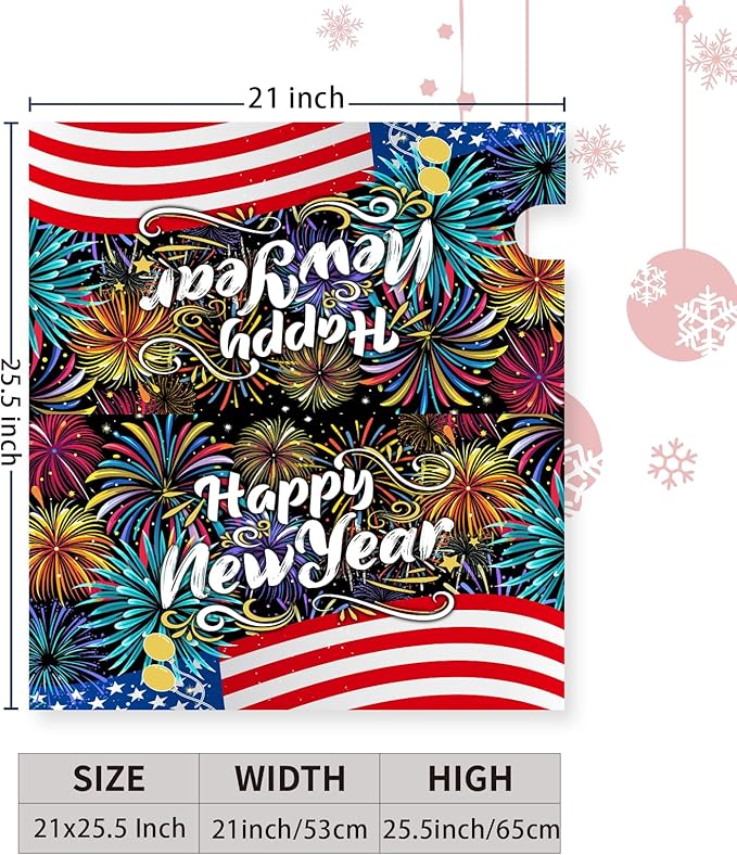 Happy New Year Mailbox Cover New Year Eve Magnetic Mailbox Covers Large Size American Flag Fireworks Balloon Post Letter Box Wrap for Holiday Celebration Party Outdoor Oversized 25.5 X 21 Inch