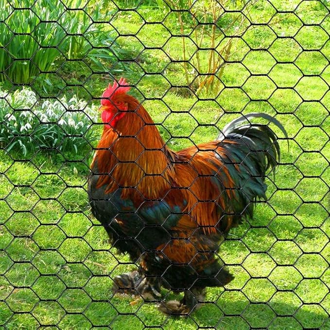 PVC Hexagonal Poultry Netting Chicken Wire 18" x50' x 1" Mesh 20GA Black