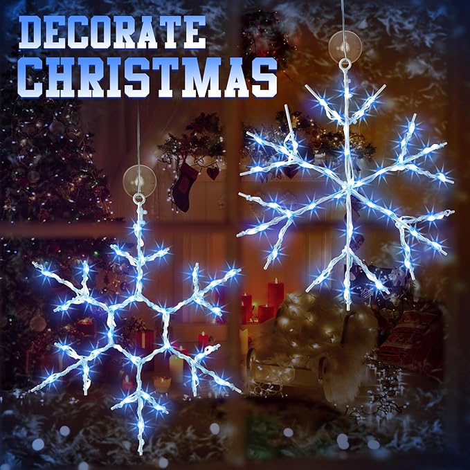 Tuanse 8 Pcs Christmas Silhouette Window Lights Christmas Snowflake Lights with Remote Control LED Lighted Snowflake Decorations Xmas for Window Wall (Blue)