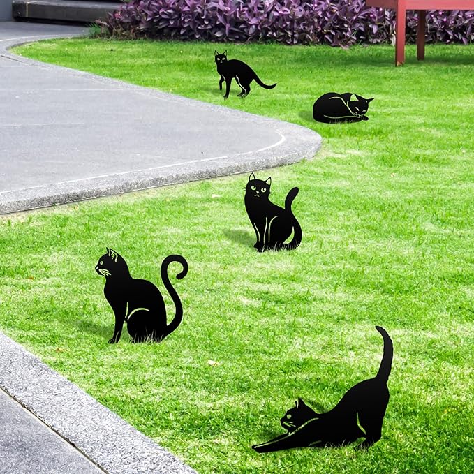 Tandefio 6 Pcs Metal Cat Garden Statues Medium Christmas Yard Garden Decorative Stakes for Women Cat Silhouette for Yard Art Outside Patio Outdoor Decor Lawn Ornaments Decorations
