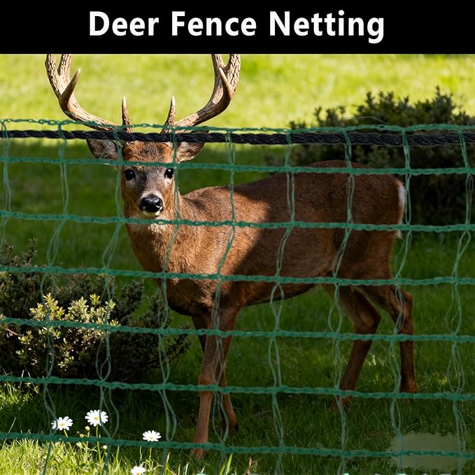 4x100ft Deer Fence Netting, Plastic Mesh Fence Heavy Duty Garden Fence Animal Barrier Garden Netting for Plants Fruit Trees Vegetables Against Deer, Birds, Rabbits, Chickens and Other Animals, Green