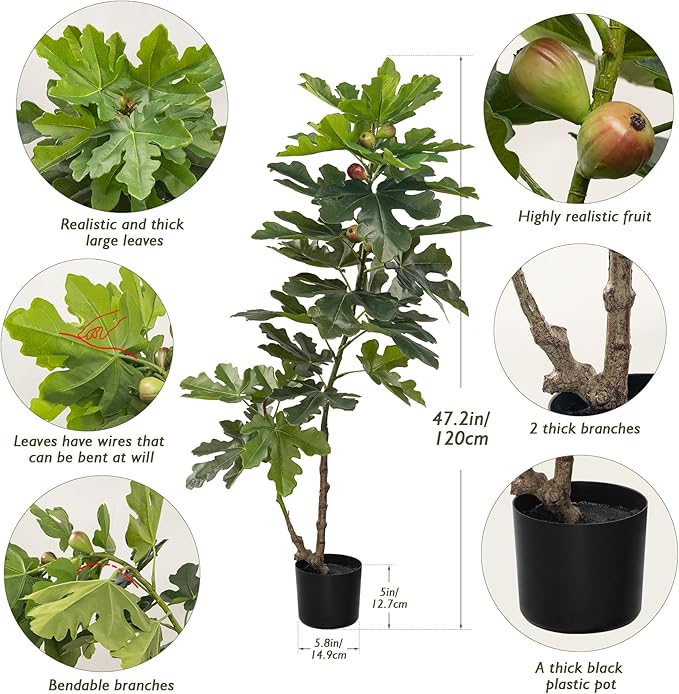 Tall Artificial Plants Indoor 3.9Ft Artificial Ficus Macrocarpa Fake Tree for Indoor Decor Tree Fiddle Leaf Fig Tree Artificial Tree Ficus Fake Tall Plant Faux Plants Indoor Tall Faux Plants Outdoor